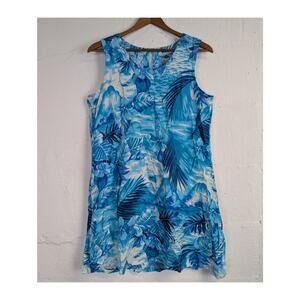 Hawaiian Mini Dress Blue Beachy Botanical Ocean Pattern Sleeveless Hi lites Med
